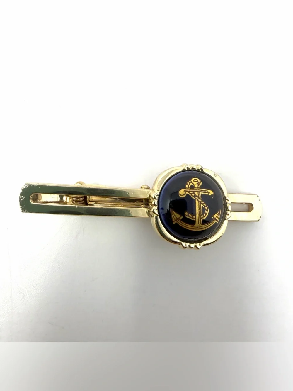 Limoges Castels France Cufflinks & Tie Clip Set Gold Color Navy Nautical Anchor